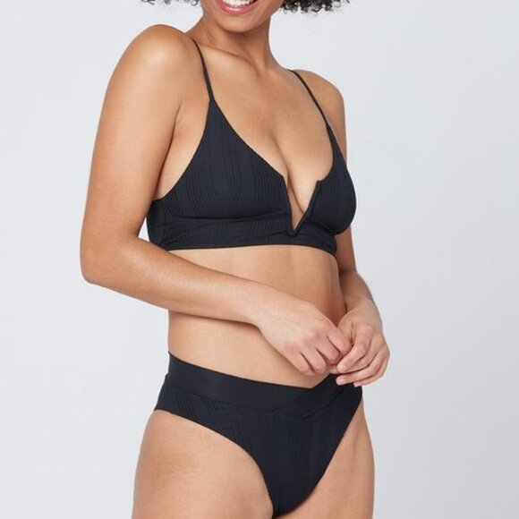 Pointelle Rib Siren Bikini Top - Black - Picture 6 of 8
